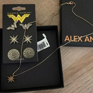 Alex & Ani Wonder Woman Earrings (3 pairs!) and Necklace - 14k gold plated